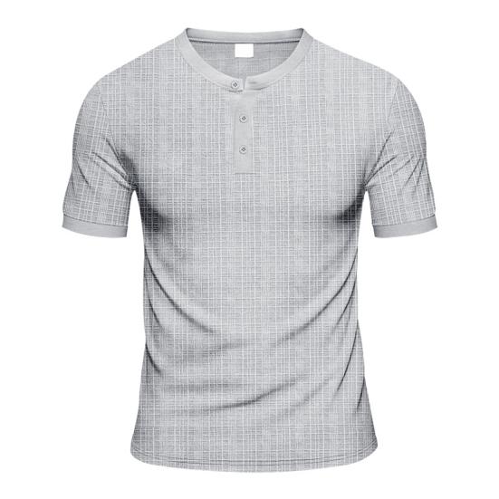 Летняя мужская футболка свободного кроя в американском стиле с коротким рукавом, застегивающаяся на пуговицы, с круглым вырезом, однотонная повседневная футболка