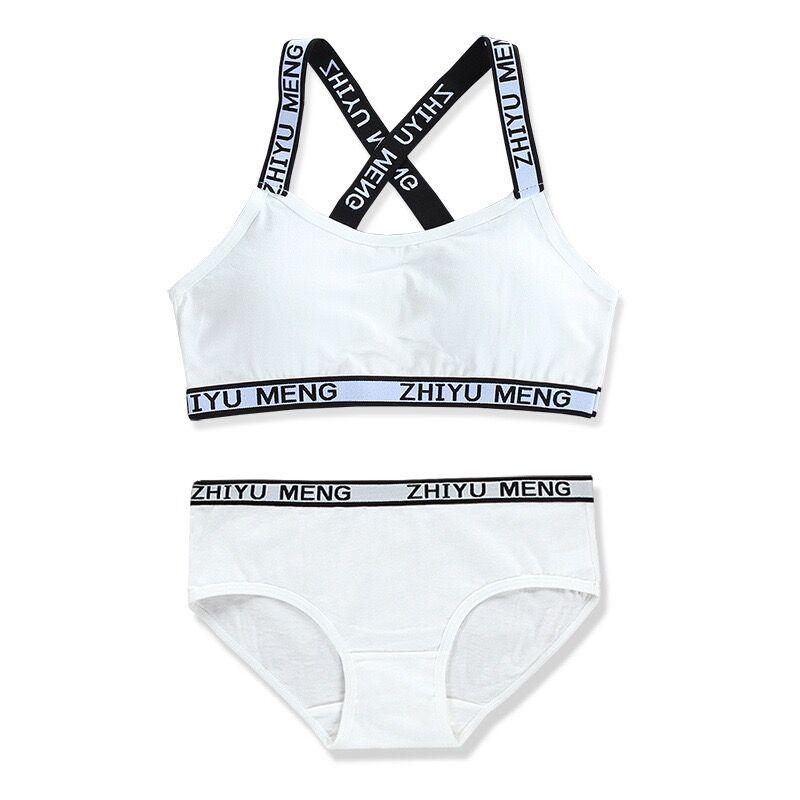 Нижнее белье для девочек-подростков Комплект бюстгальтера с мягкой подкладкой из хлопка с буквенным принтом для молодых девушек для занятий йогой, спортом, бегом