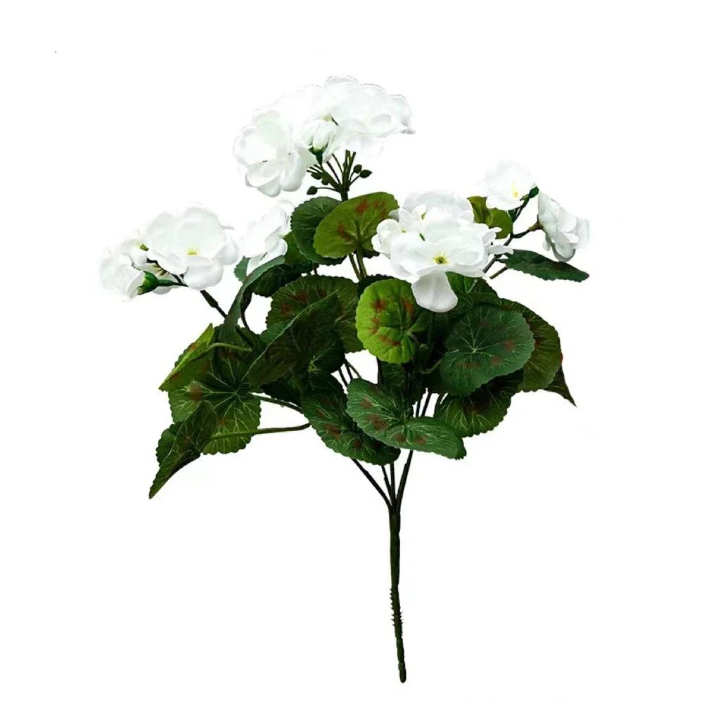 2 шт. 12,6 дюйма Искусственный куст герани Устойчивый к УФ-лучам Нетканый Садовые растения Куст Не требует ухода для домашнего цветочного декора в помещении