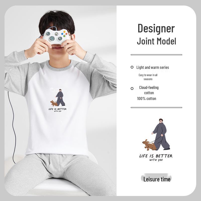 Комплект термобелья для подростков: Чистый хлопок, Тонкий стиль для учеников средней и старшей школы - Теплая хлопковая фланель