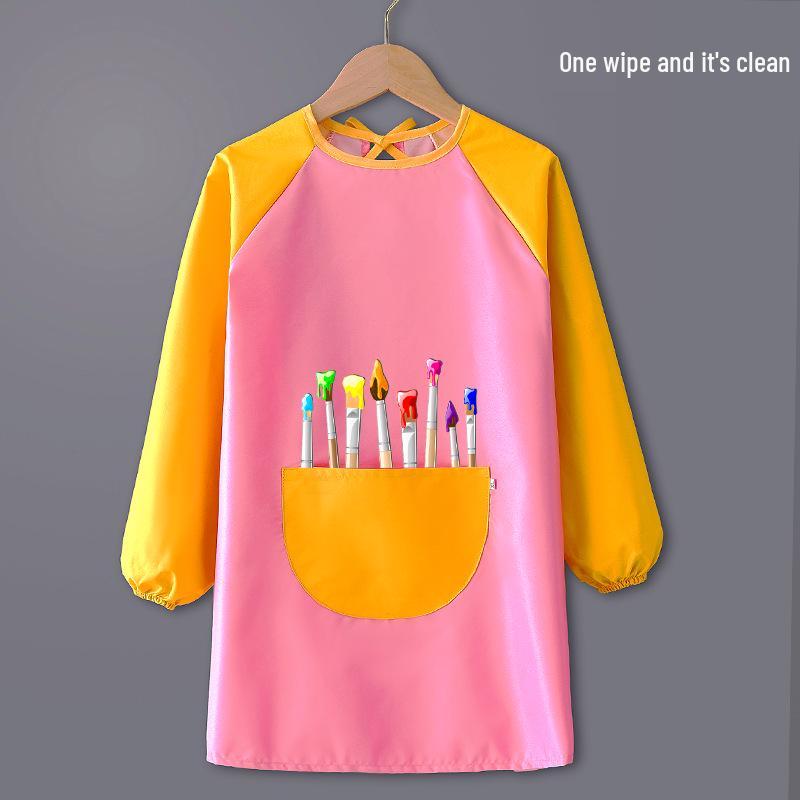 Children's Waterproof Long-Sleeved Painting & Eating Apron with Kindergarten Print