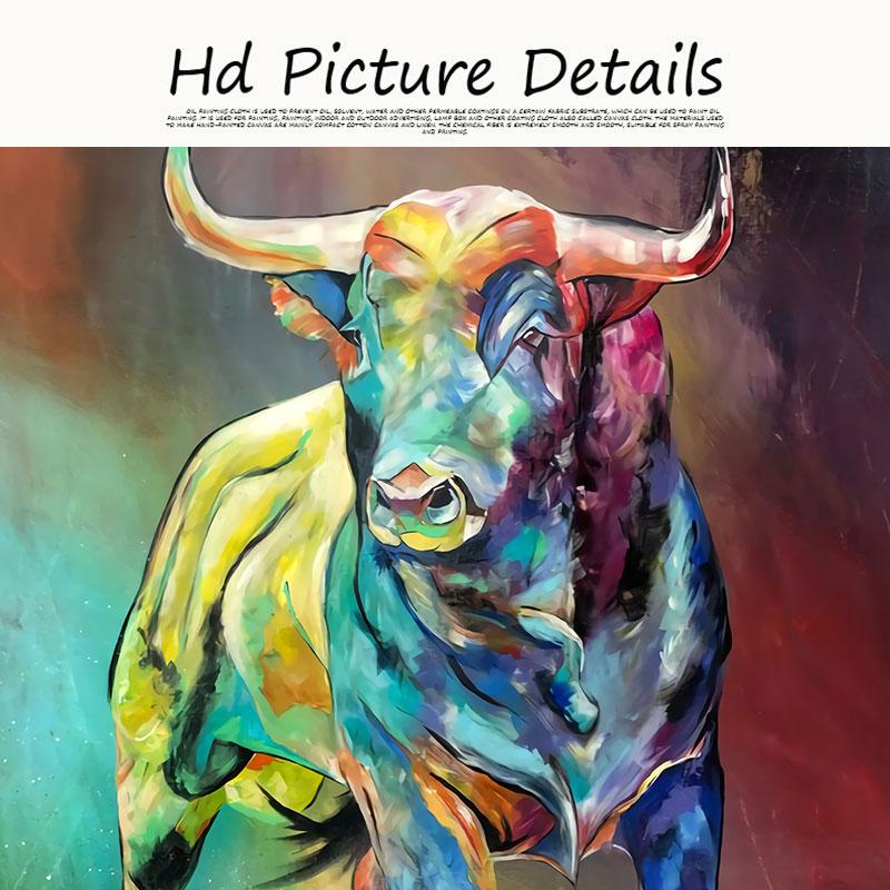 Абстрактные красочные картины быка на холсте, художественный постер с животными и принты на стене, декоративные картинки для гостиной, домашнего декора
