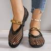 Женские Дышащие Летние Туфли-лодочки с Круглым Носком и Мелкой Лодочкой, Однотонный Ремешок с Металлической Пряжкой, Мягкая Подошва, Сандалии с Вырезами и Сеткой