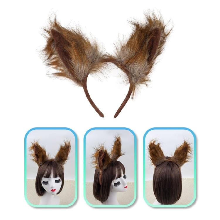 Foxes Cosplay Set Foxes Tail with Foxes Ears Headwear Set Plush Wolf Ears Headband Hair Accessories for Party