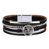 Bohemian Multi-Layer Leather Bracelet with Rhinestone Tree of Life Design