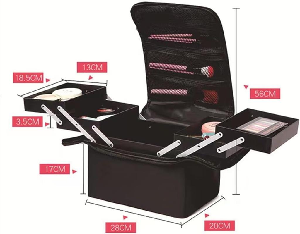 Large Capacity Cosmetic Storage Portable Makeup Storage Nail Cosmetic Box with Shoulder Strap for Travel Box, Box, Case, (Black)