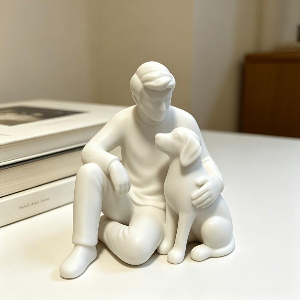3D Printed Dog Figurine Cute Canine Statues Crafts Desktop Use Boy And Dog Statues Home Decoration
