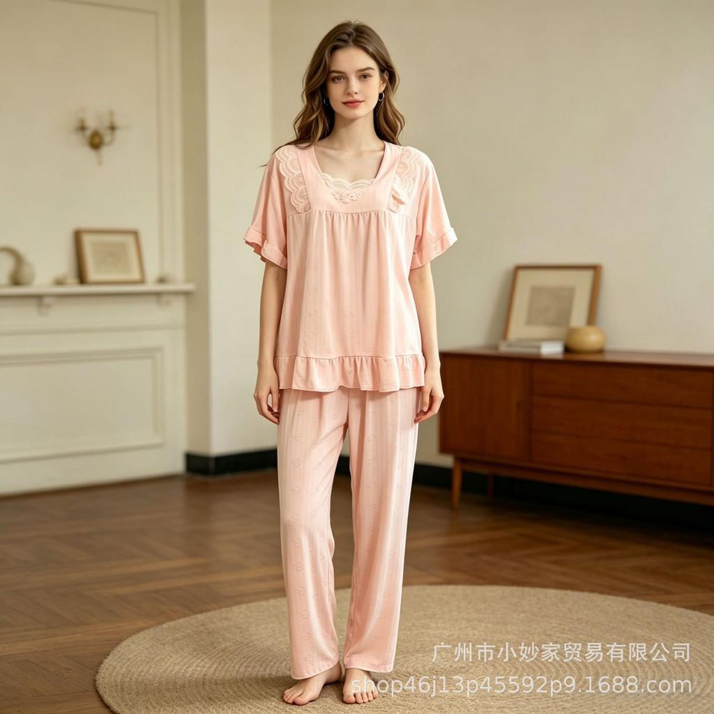 Popular women's pajamas set lace splicing lace comfortable casual sweet loungewear