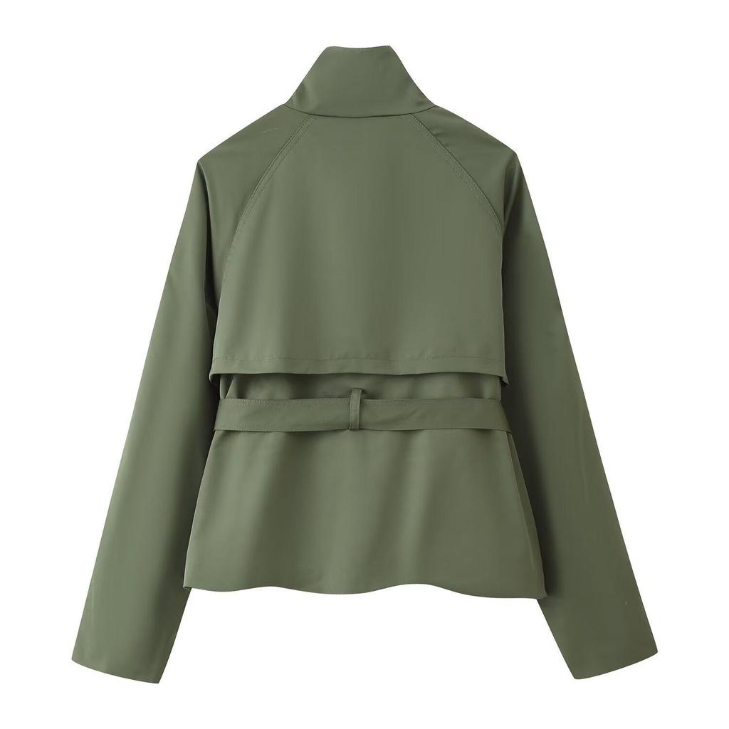 Европейское и американское женское двубортное повседневное тренч-пальто с поясом, короткая куртка