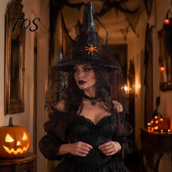Hanging Wizard Hat Decor Halloween Witch Decor, Spider Web Ribbon Prop Party Streamers for Party, Dark Costume Accessory Masquerade Accents