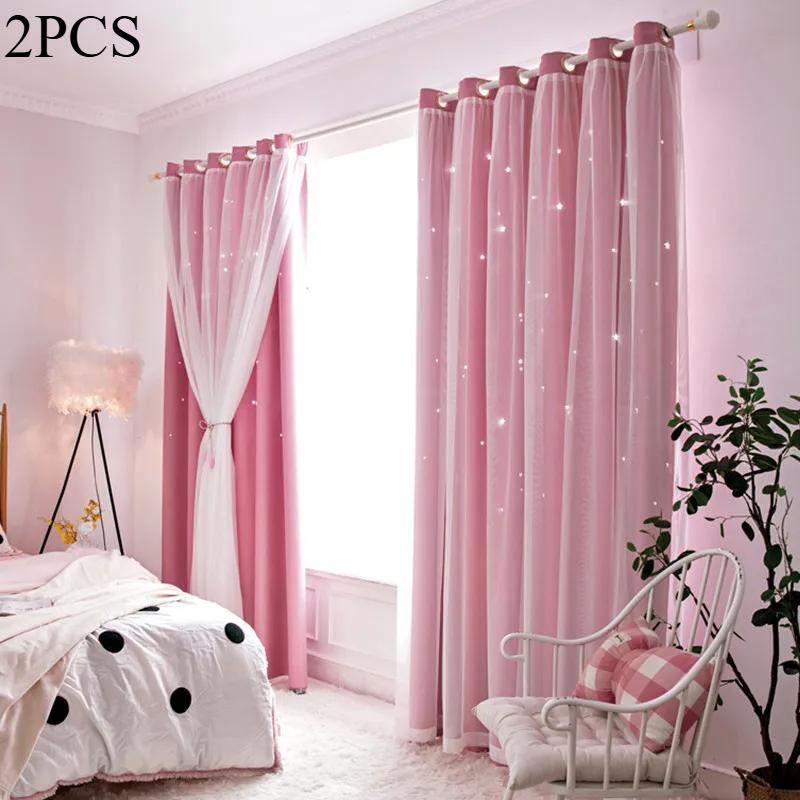 Двухслойные романтические прозрачные детские занавески для девочек с вырезанными звездами для гостиной, спальни, оконные занавески