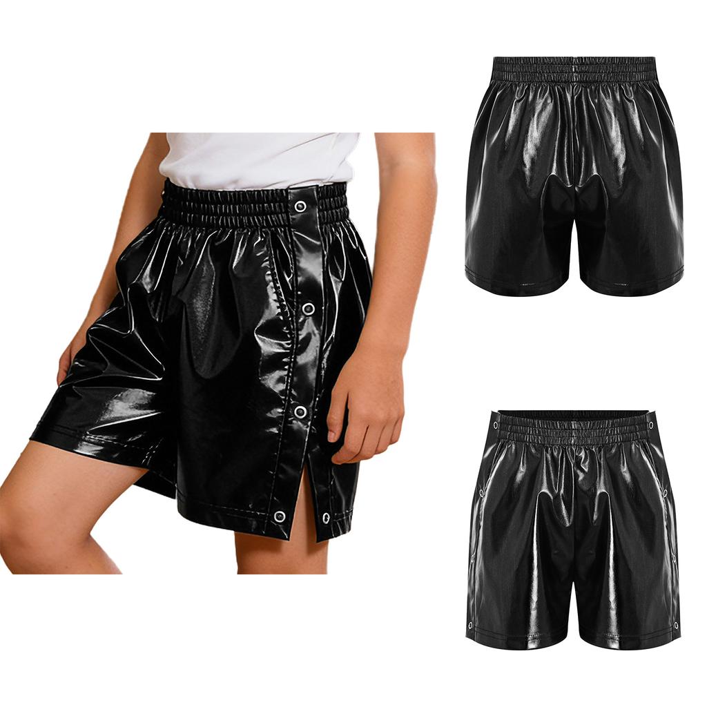 Children‘s Hip Hop Dance Shorts Metallic Finish Elastic Waistband Tear Away Side Buttons with Pockets for Stage Recital