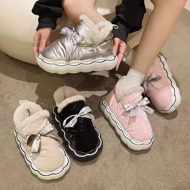Thickened Cotton Boots Waterproof Thick Soled Anti-skid Ladies' Cute Cotton Shoes Winter Warm Down Lightweight and Comfortable