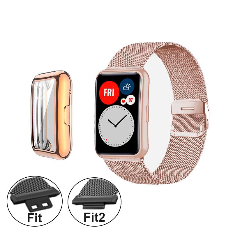 Ремешок для часов Huawei Fit Band Fit/Fit 2 с металлическим корпусом, браслет Huawei, защитная пленка для экрана для умных часов, аксессуары