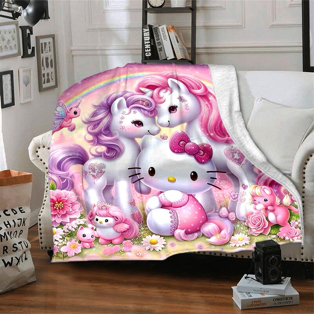 1 шт. Плед Hello Kitty с единорогом Легкий фланелевый плед для дивана, кровати, путешествий, кемпинга, гостиной, офиса, дивана, кресла