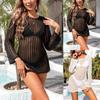 Women's Sunscreen Hollow Long Sleeve Backless Bikini Beach Dress Knit Sweater Cover-Up