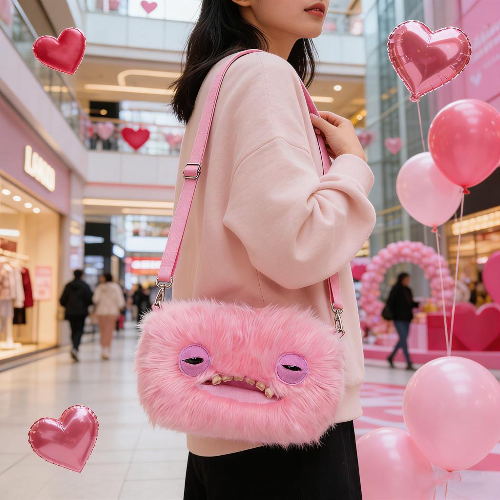Ugly Cute Tooth Monster Plush Crossbody Bag With Chain Strap Funny Cartoon Animal Shoulder Purse For Girls