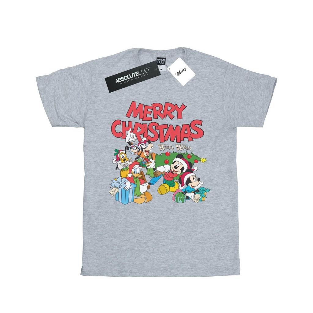 Disney Womens/Ladies Mickey And Friends Winter Wishes Cotton Boyfriend T-Shirt
