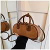 Vintage Matte Bowling Bag Women's High-end Sense Medieval Portable Pillow Bag Suede Shoulder Messenger Bag