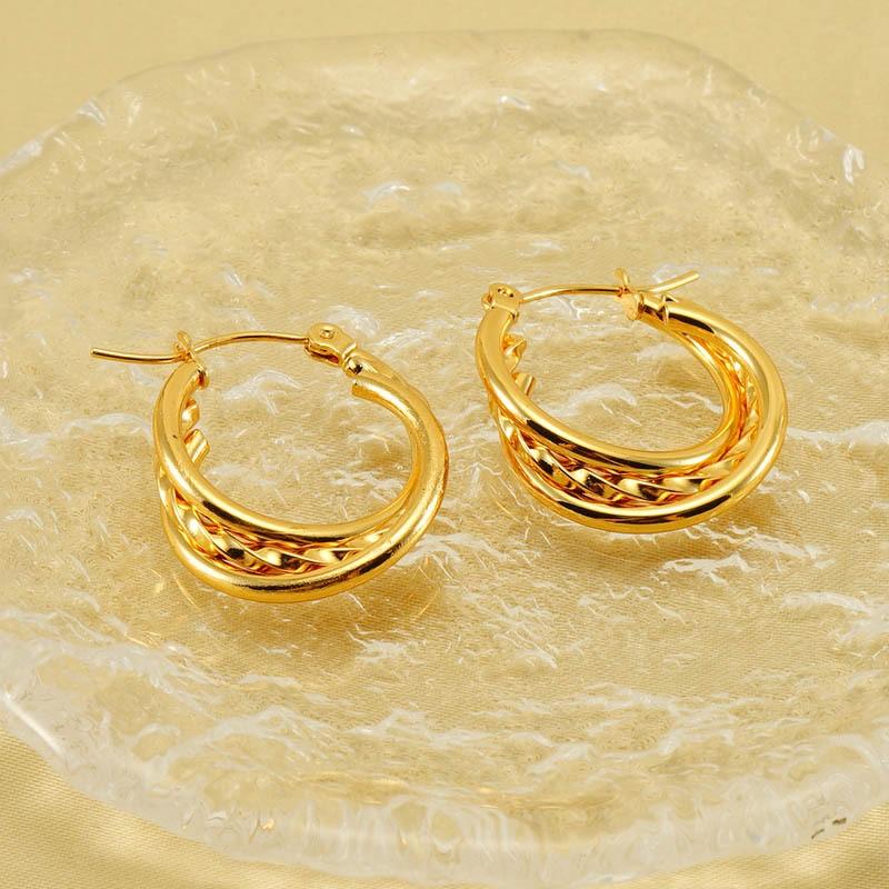 Stainless Steel Multi Layer Twist Hoop Earrings For Women Personality Minimalism Earrings Jewelry Accessory
