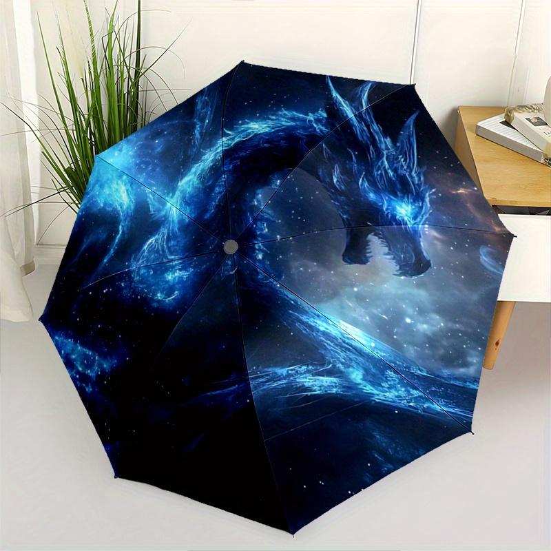 1pc Blue Cosmic Dragon Pattern Automatic Umbrella is Fashionable and Good-Looking, Suitable for Travel and Daily Use.R044