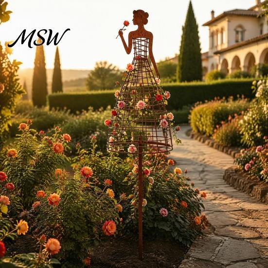 Elegant Female Silhouette Art Metal Lady Garden Trellis for Climbing Plants, Weatherproof Plant Support Stake, Outdoor Decorative Woman Patio