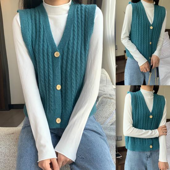 Женский однотонный кардиган жилет с V-образным вырезом, однобортный, вязаный косичкой