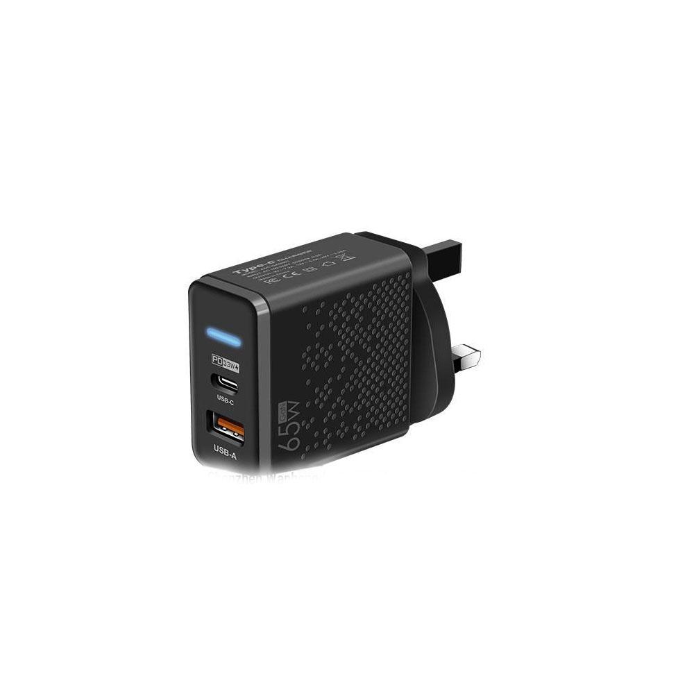 Зарядное устройство GaN LED мощностью 65 Вт для мобильных телефонов и ноутбуков — быстрая зарядка PD+USB, стандарт ЕС/Великобритании