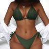Женский купальник, сплошной цвет, сексуальный комплект бикини с треугольной лямкой и завязкой на спине, 5 цветов