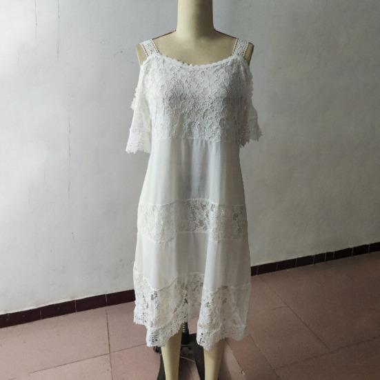 Sling Cold Shoulder Half Sleeve Summer Dress Crochet Embroidery Lace Stitching Mini Dress Female Clothing