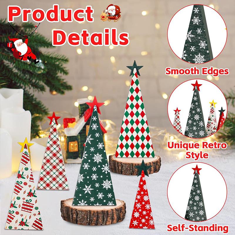 1 Set Desktop Rustic Wooden Handmade Ornament Decorative Tree Durable Christmas Festive Craft Creative