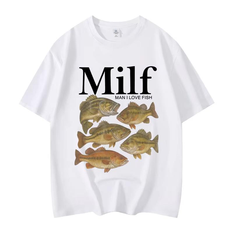 Man I Love Fish Funny Meme T-shirt Fashion Vintage Short Sleeve T-shirts Men's Women's Casual Loose Cotton T Shirt Streetwear