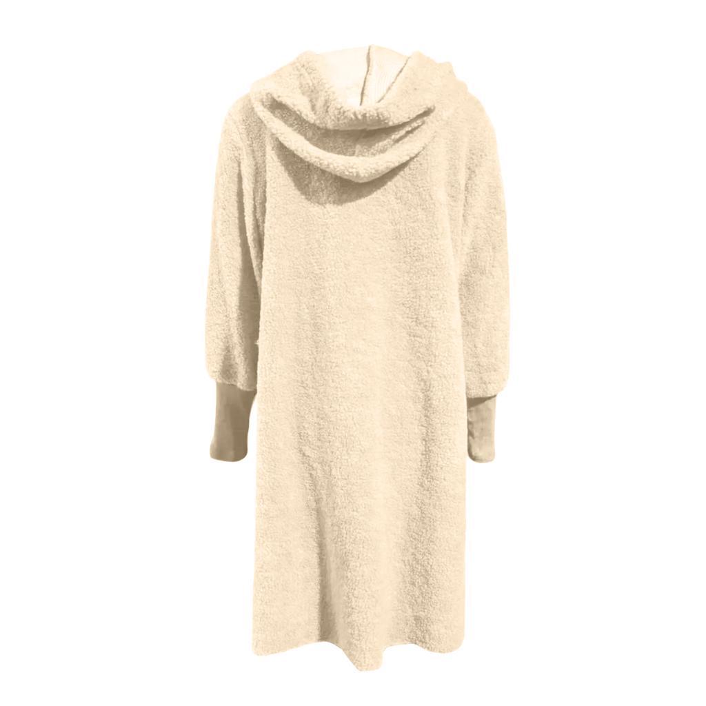 Women's Loose Casual Drawstring Zipper Hooded Warm Lambskin Long Coat