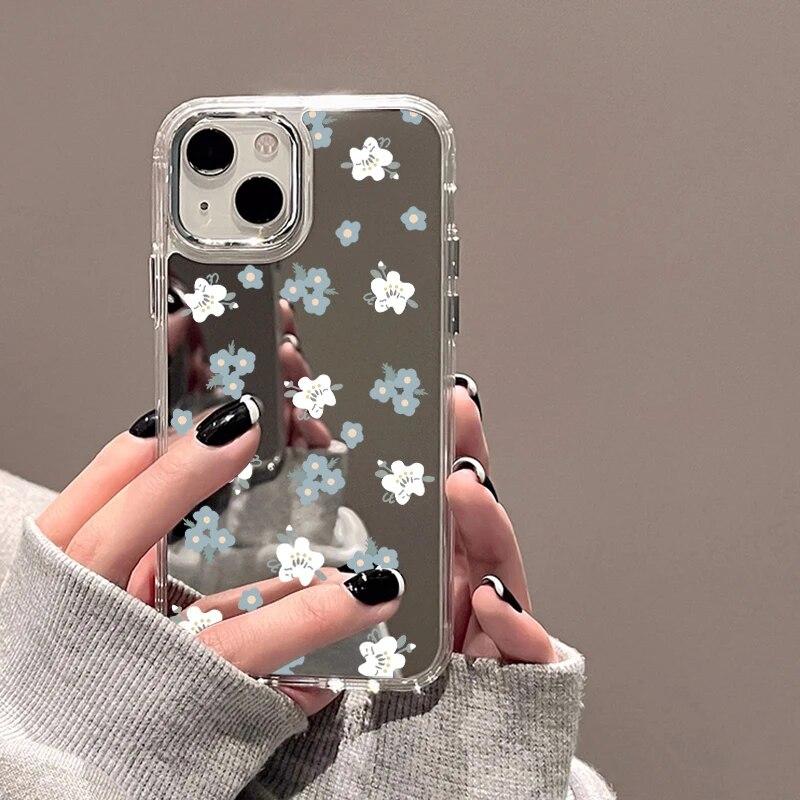 Зеркальный чехол с цветами для iPhone 11, чехол для iPhone 15 14 Pro 12 13 Pro Max X XS XR, милый противоударный мягкий чехол на заднюю панель