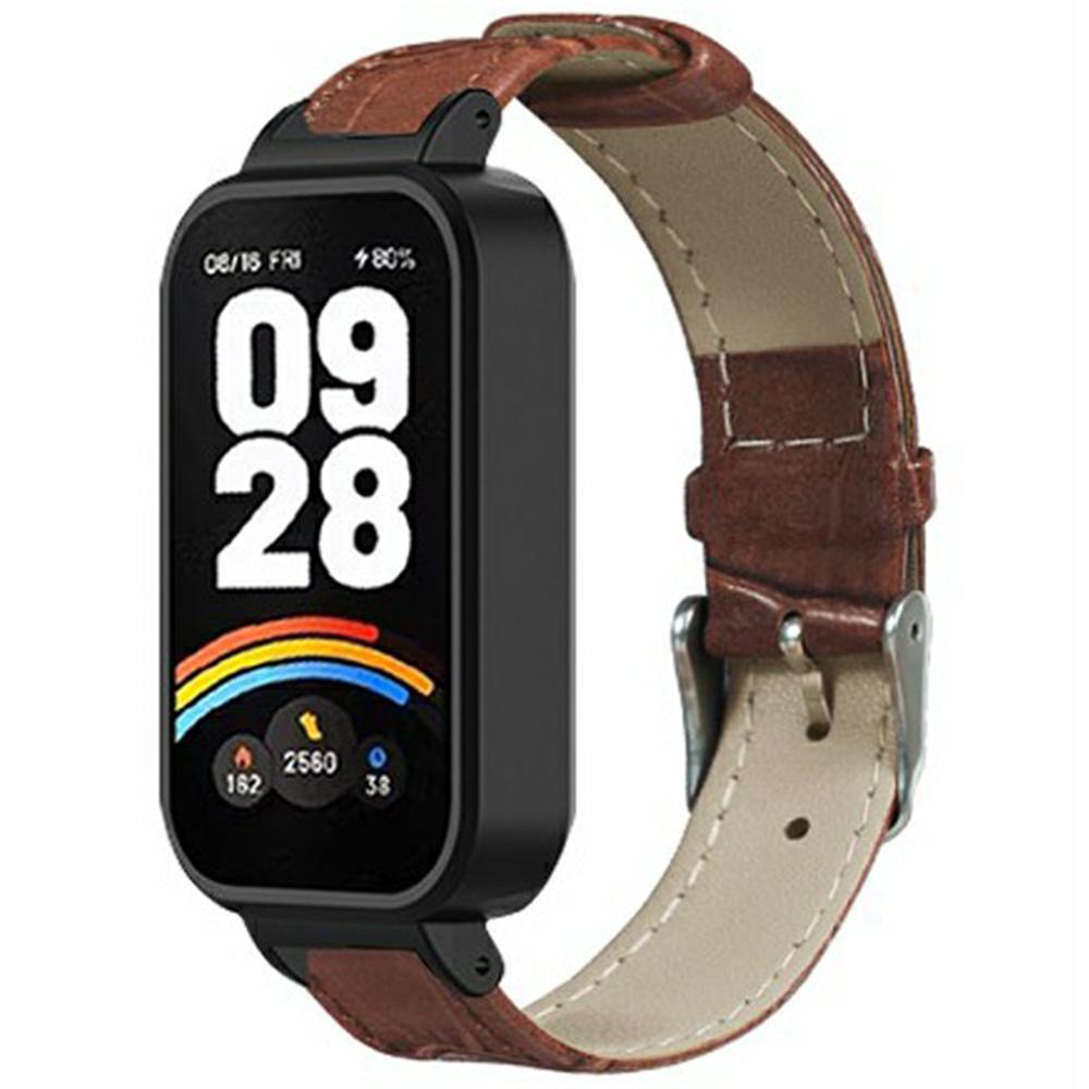 For Xiaomi Redmi Band 3 / Smart Band 9 Active Watch Band with PC Case Bamboo Texture Leather Replacement Strap