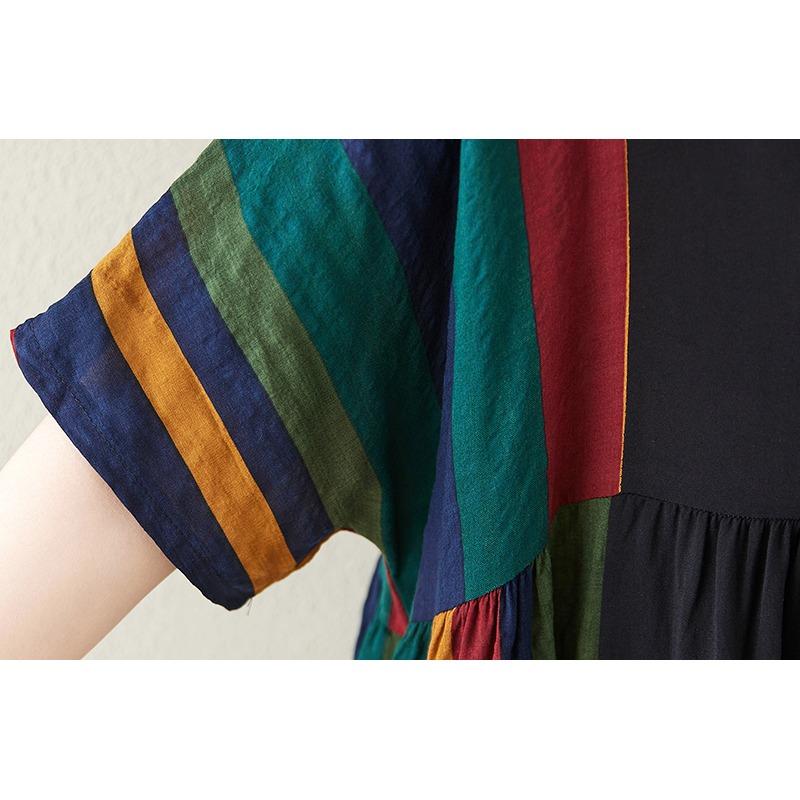 DIMANAF 2025 Летнее платье больших размеров для женщин Повседневное длинное винтажное льняное платье Свободное базовое платье с коротким рукавом