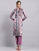 MONTE CARLO Womens Striped Purple Round Neck 3/4th Sleeve Kurti Set