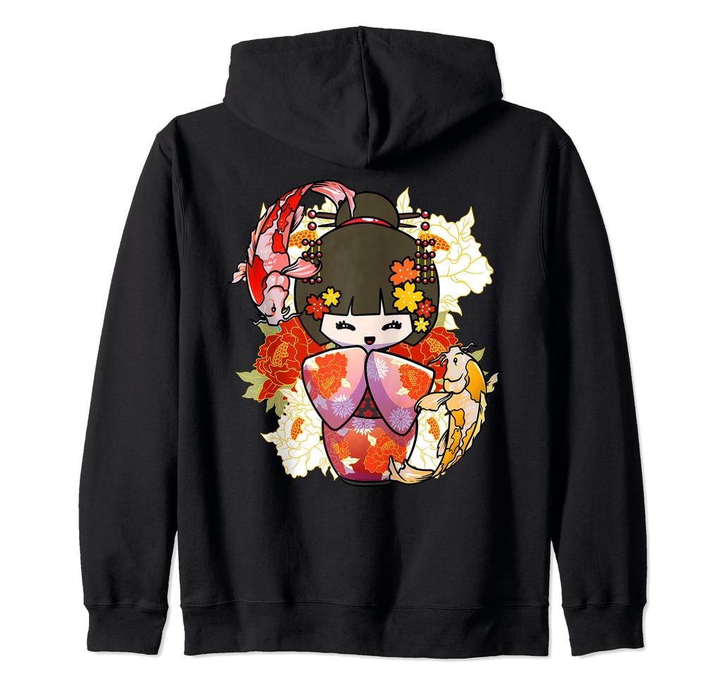 Kokeshi Doll Koi Fish Japanese Beauty Lover Zip Hoodie