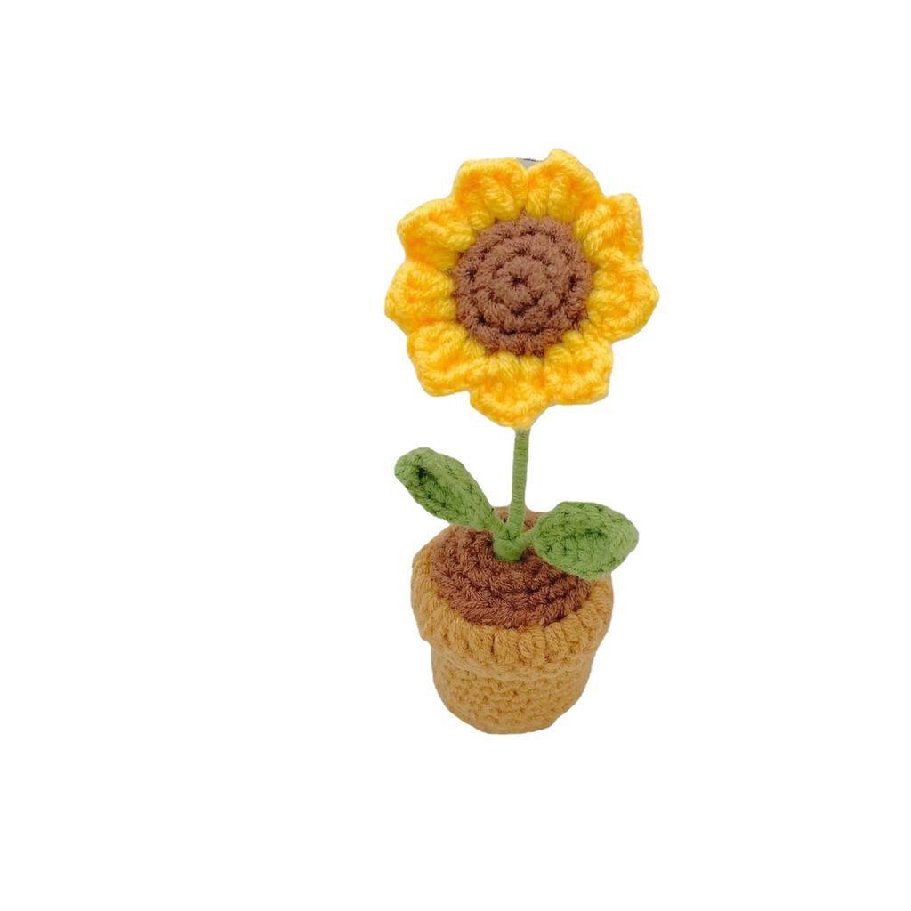 DIY Hand Woven Mini Potted Flowers Rose Crochet Hooks Homemade Tulips Office Ornaments Yarn Products