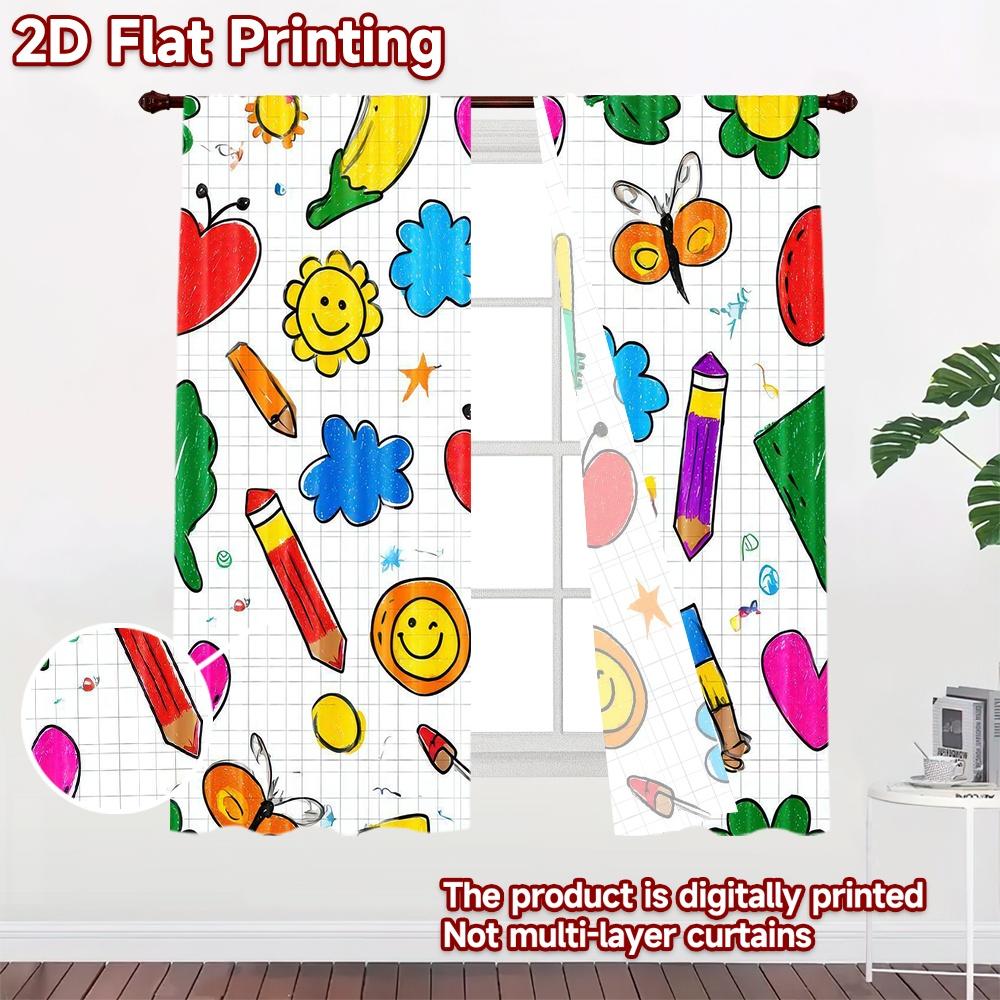 2D flat Photography Backdrop Photography Banner Colorful Doodles Mix 100% Polyester Holiday Decorations for Door, wall, and