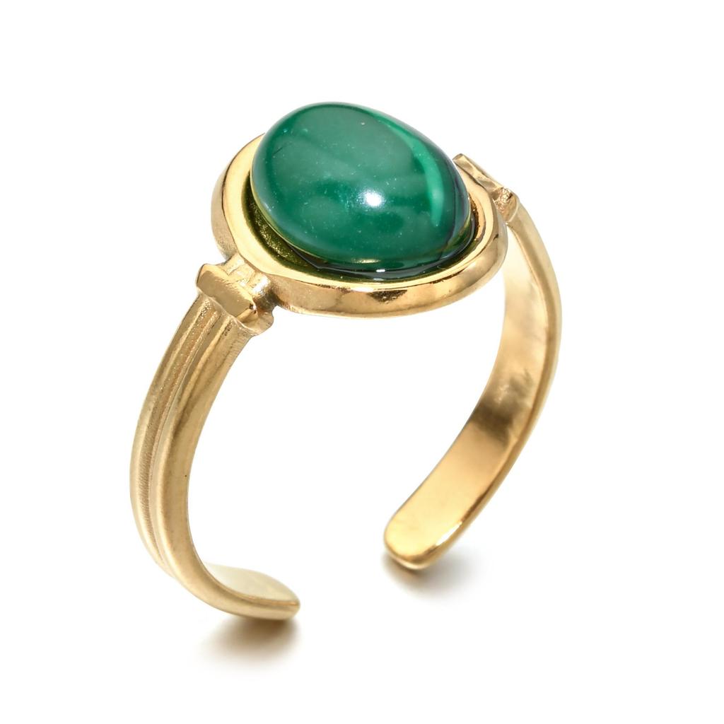 Кольцо с полудрагоценным овальным камнем - модное кольцо из титановой стали, не выцветающее, для женщин