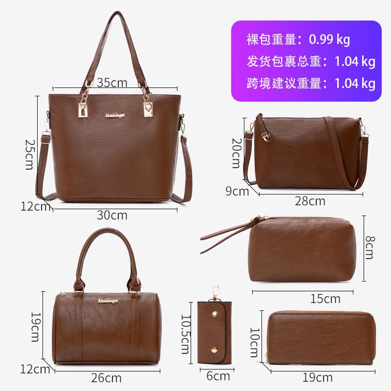 Women's Bag New Fashionable Six-piece Set, Mother and Child Bag Embossed Large-capacity Shoulder Portable Messenger Bag Fashionable
