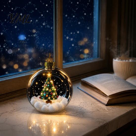 Hanging Christmas Garland Decorations Glowing Decorative Ball, Lighted Ornament with Festive Scene, LED Battery Operated Night Light Ornaments