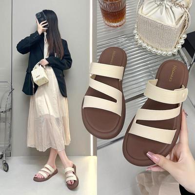 Женские летние плоские нескользящие сандалии на одной лямке и Z-образной лямке для купания и пляжа