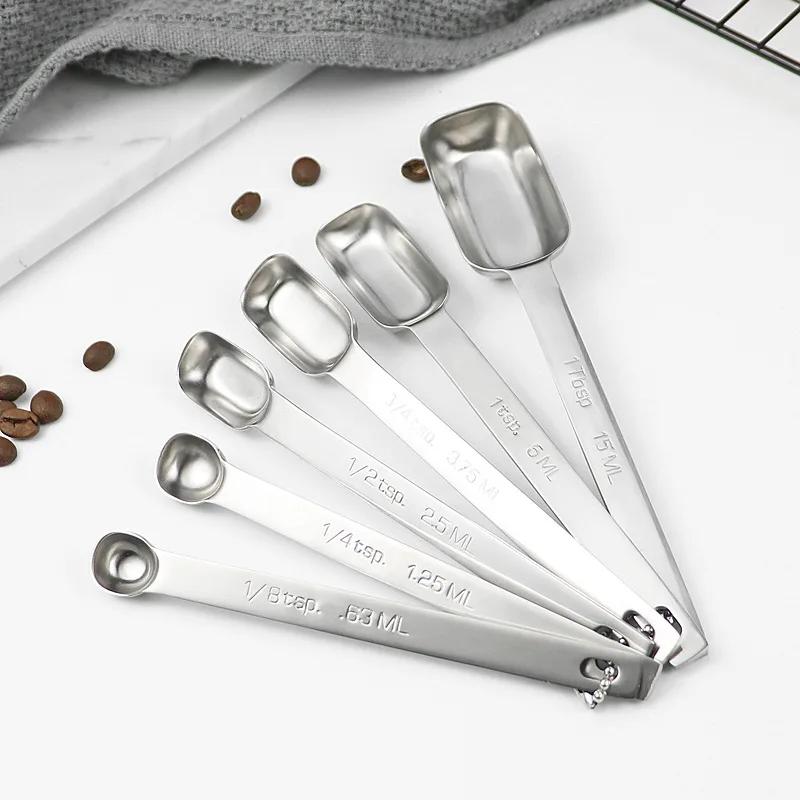 6pcs/set Stainless Steel Measuring Spoons Multipurpose Food-grade Coffee Powder Spice Measure Scoop Kitchen Coffee Accessories