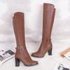 2024 модные высокие каблуки женские сапоги до колена из искусственной кожи офисные женские туфли весна-осень сапоги женские большие размеры 34-43 63