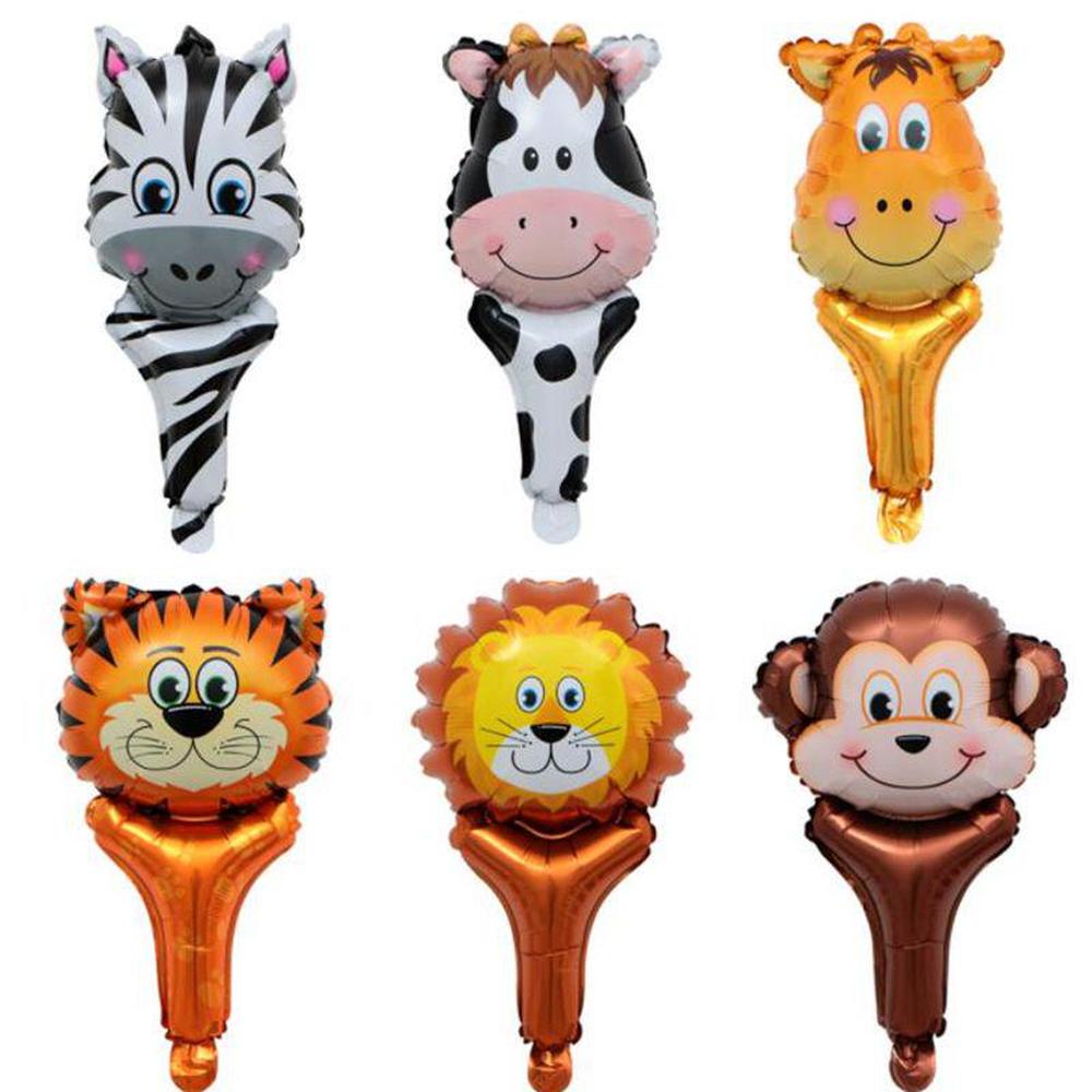 1pcs Hand Held Animal Head Balloon Lion Monkey Cow Giraffe Zebra Birthday Decoration Party Supplies