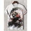 Men's T-Shirt Japanese Style Samurai Cat Graphic 3D Printing Tshirt Casual Short Sleeved Tee Outdoor Oversized Men Clothing Tops