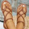 Fashionable Thong Casual Flat Sandals for Women Plus Size Women's Shoes New Style Braided Foot Elastic Band Roman Beach Shoes