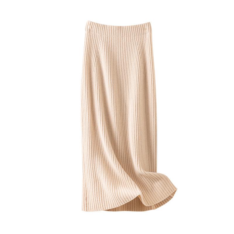 Женская шерстяная трикотажная юбка средней длины с высокой талией — большой размер, толстая резинка, зимняя модель без разреза.